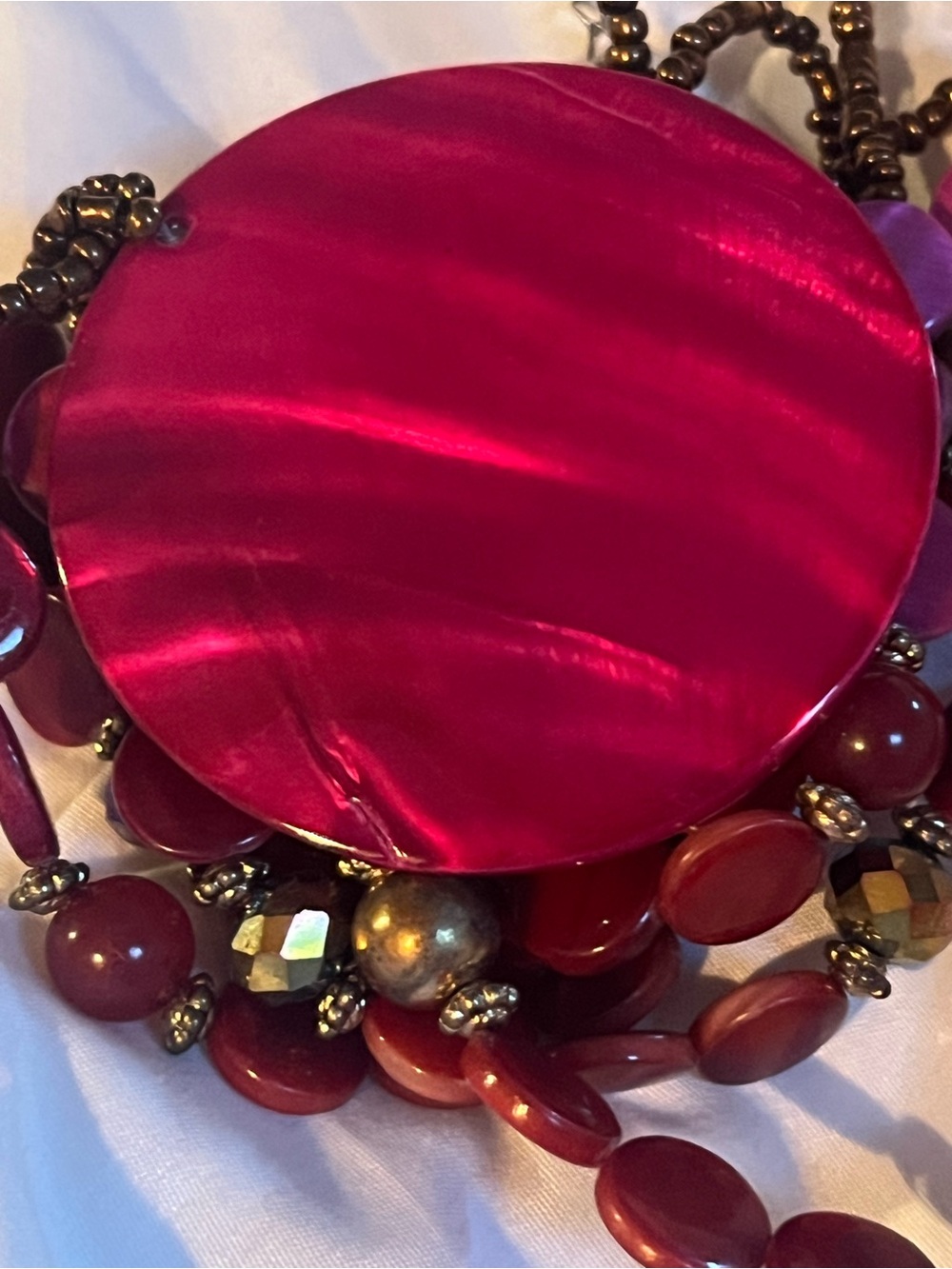 Women’s Pink Statement Necklace - Bold Pink Beaded Pendant